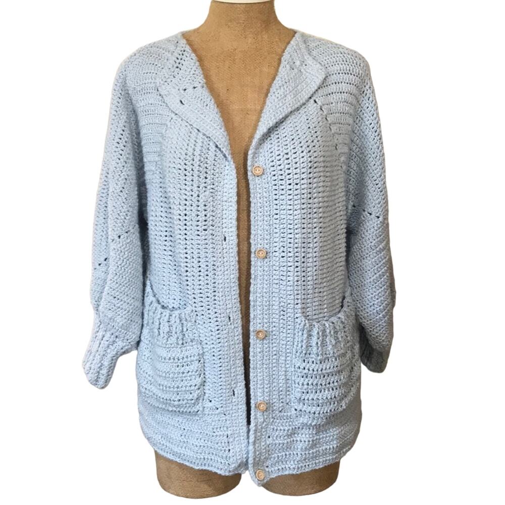 Retro Boho Hand Crochet Knit Long Sleeve Cardigan Custom Made Vintage Sweater